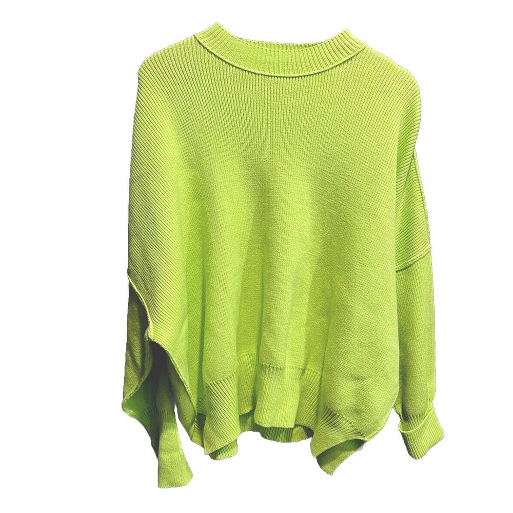 Free People Bright Lime Long Sleeve Crew Neck‎ Women's Sweater Size XS